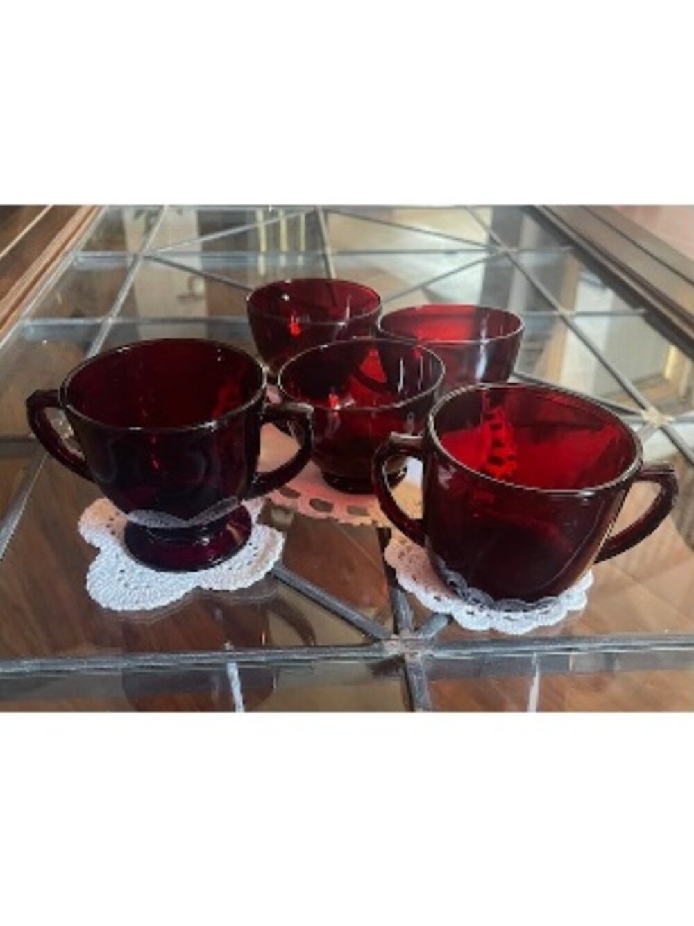 Anchor Hocking Royal Ruby Vintage Glass Cups Sugar Creamer (5 pieces)